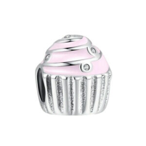 Cupcake Bracelet Charm 925 Sterling Silver Kawaii Pink Strawberry Cupcake Charm